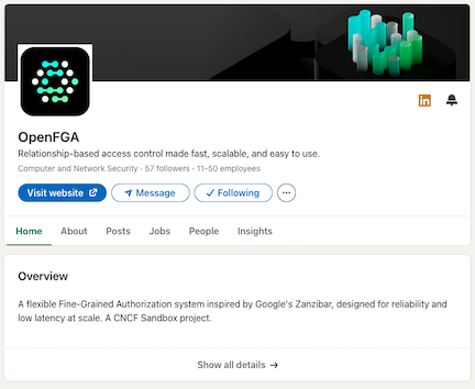 OpenFGA&#39;s LinkedIn page